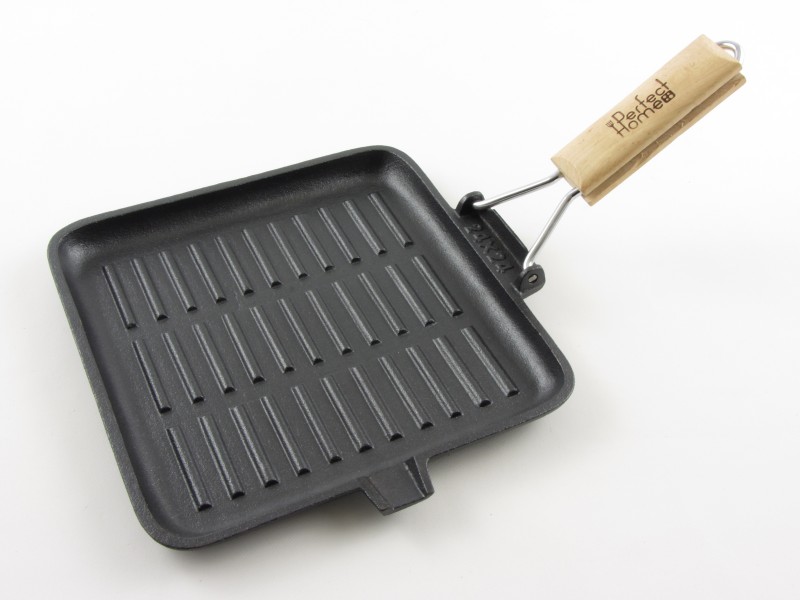 Öntöttvas szögletes grill serpenyő fa nyéllel 24x24 cm - Perfect