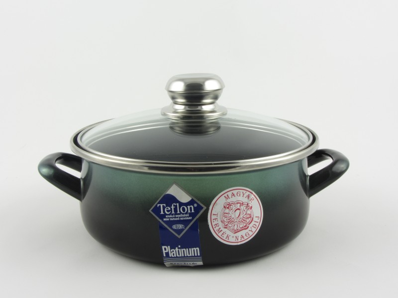 Bonyhádi teflonos Platinum lábas fedővel 1,25 liter 16 cm - zöld