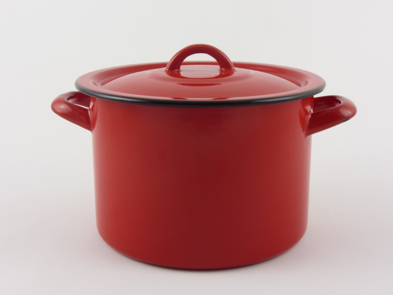 Bonyhádi zománcozott fazék fedővel 3 liter 18 cm hagyományos piros