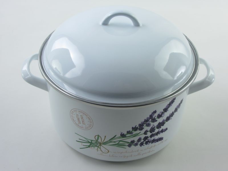 Bonyhádi zománcozott fazék fedővel 5,5 liter 24 cm - Alice Levendula