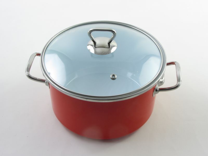 Bonyhádi zománcozott fazék üvegfedővel 3,25 liter 20 cm - Elit piros