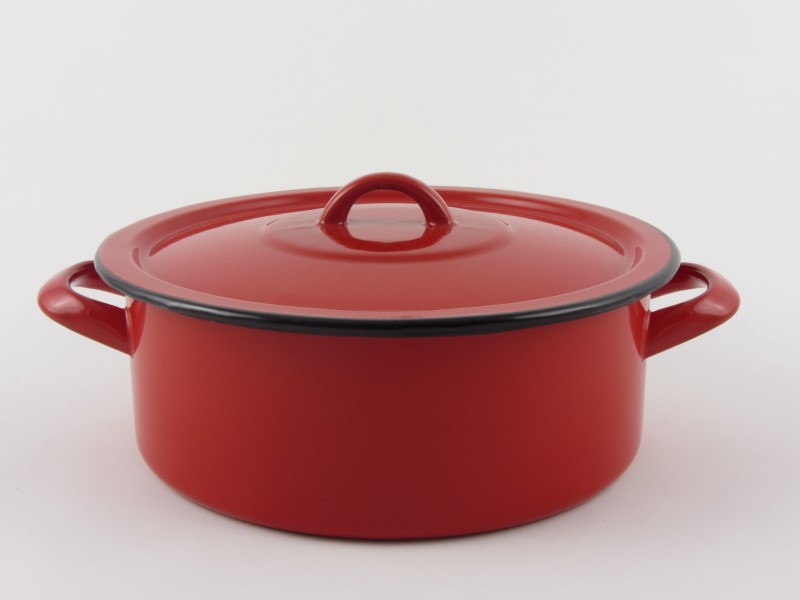 Bonyhádi zománcozott lábas fedővel 0,75 liter 14 cm - hagyományos piros