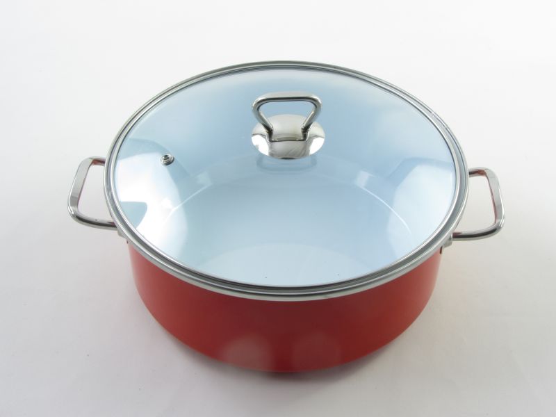 Bonyhádi zománcozott lábas üvegfedővel 3,75 liter 24 cm - Elit piros