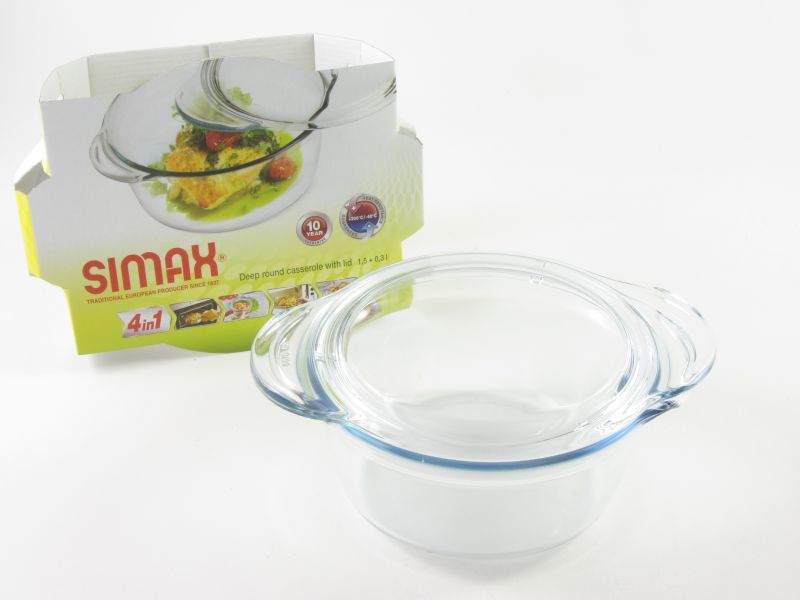 Jénai mély kerek tál fedővel 1,5 liter - Simax