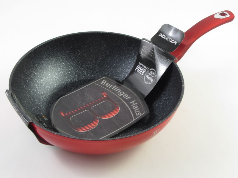 Márvány bevonatos indukciós serpenyő wok 28 cm - Berlinger Haus Burgundy