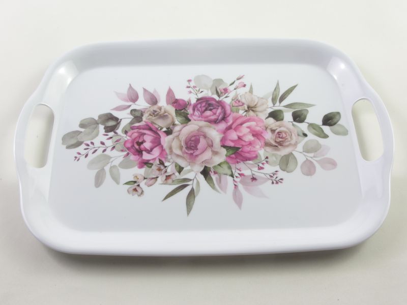 Melamin füles retro rózsás tálca 36x25,5 cm - Banquet
