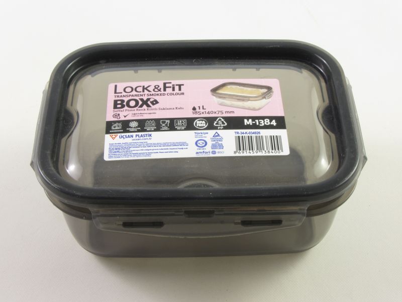 Műanyag csatos szögletes tároló doboz 1 liter szürke - török