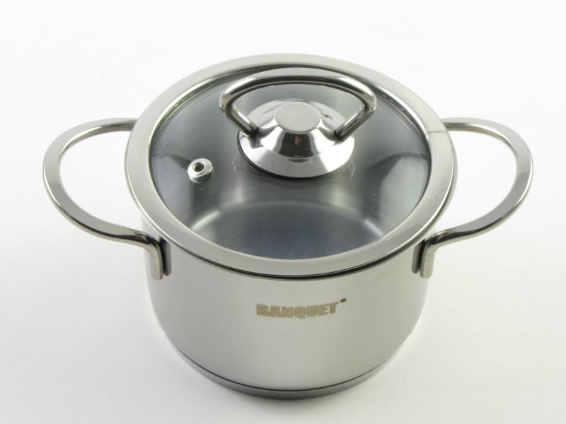 Rozsdamentes magas lábas fedővel 0,75 liter 12 cm - Banquet
