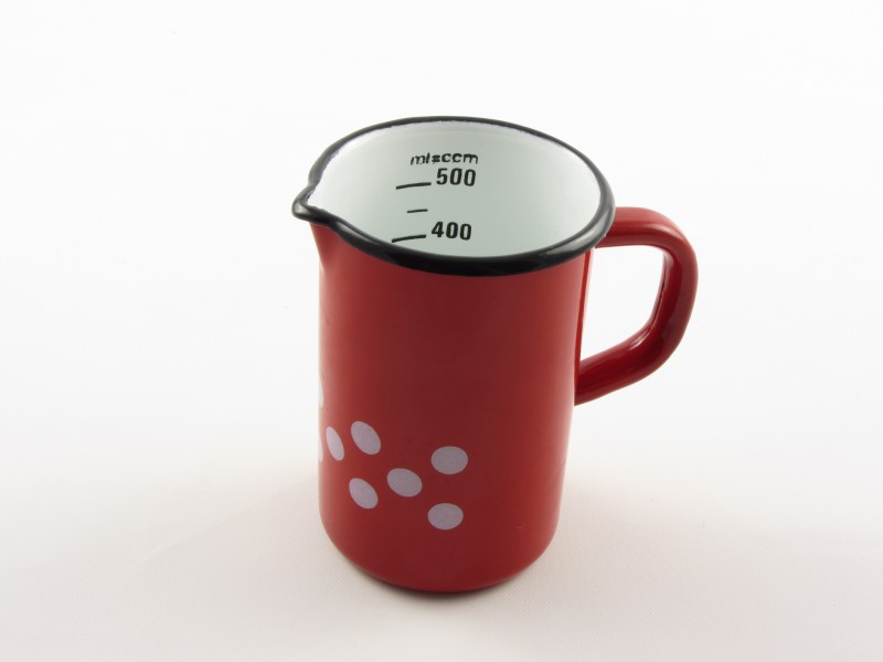 Zománcozott pöttyös mércés magas kiöntő 0,5 liter 8 cm