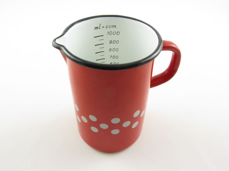Zománcozott pöttyös mércés magas kiöntő 1 liter 10 cm